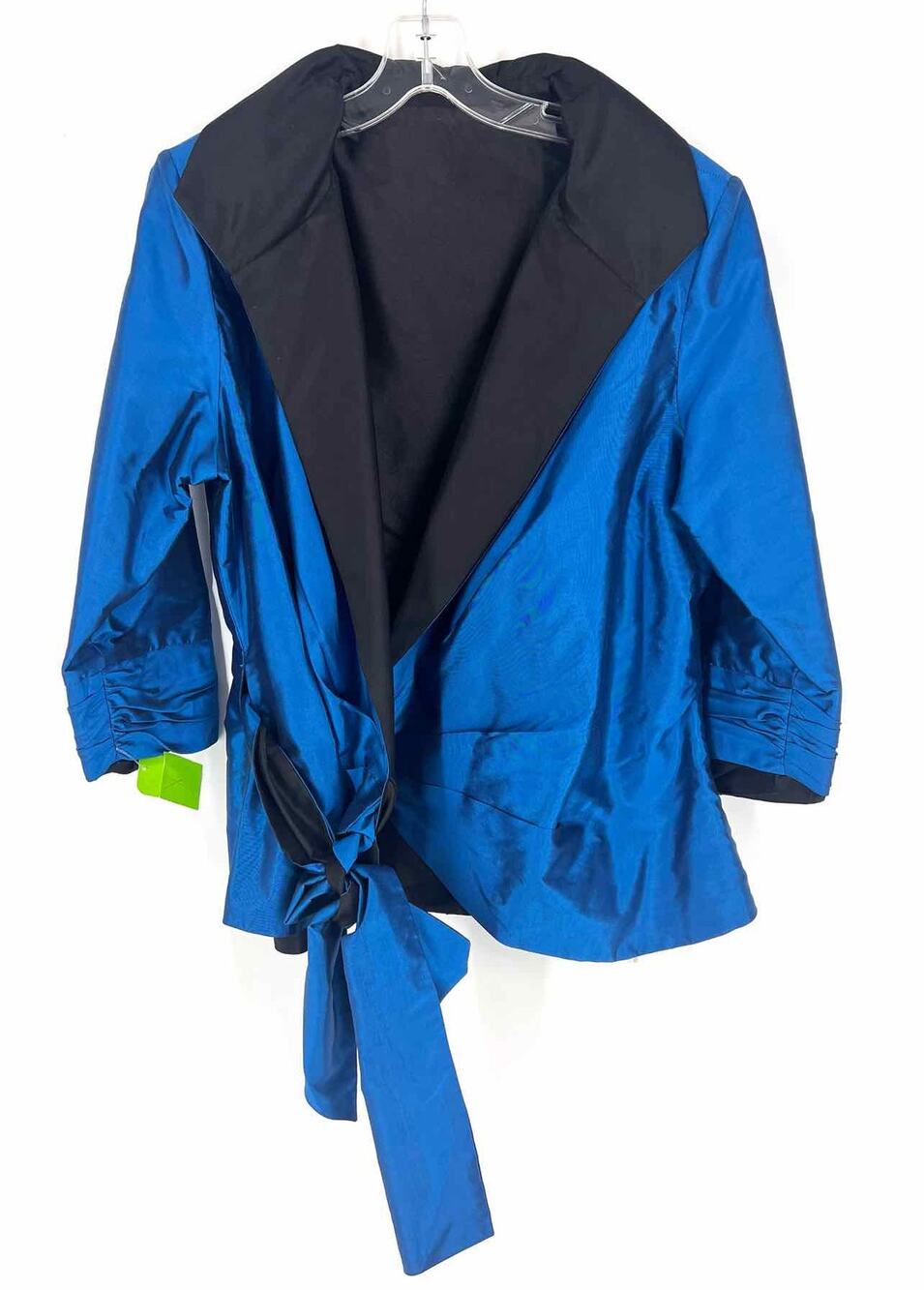 Marisa Baratelli Size 12 Blue/Black Wrap Thai Silk NEW Designer Jacket